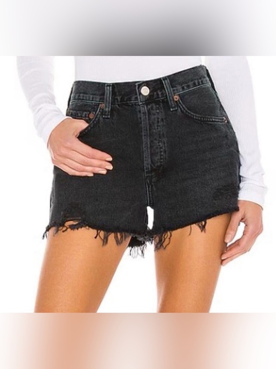 Agolde Pants - AGOLDE Parker Denim Black High-Rise Distressed Shorts